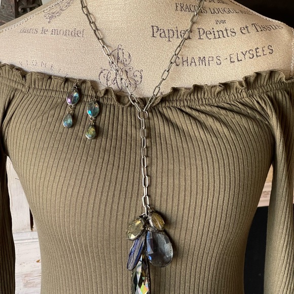 Sublime Artisan Hand Soldered Crystal Adjustable Length Y Necklace Earrings Set - Picture 3 of 14